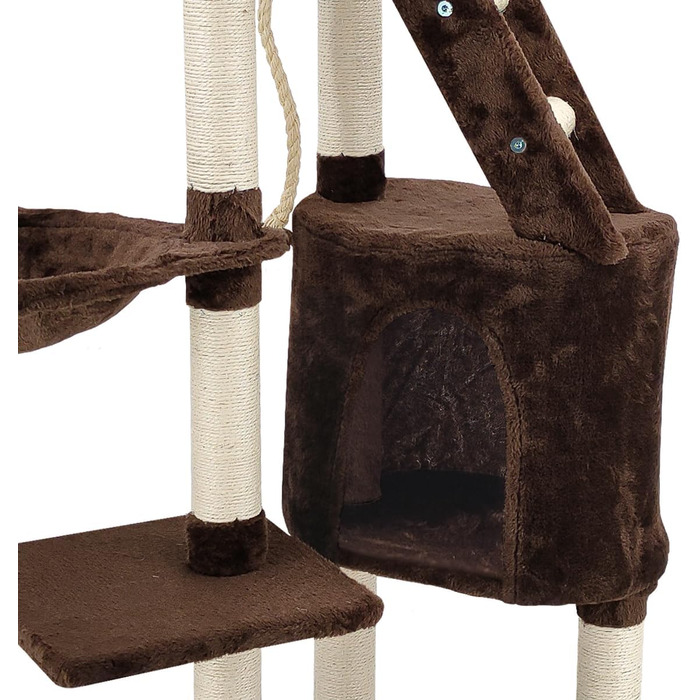 Дерев'яний кігтеточка для котів Beltom® з ігровим комплексом, 120 см, коричнева