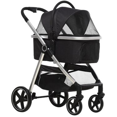 PawHut: Візок для собак та котів 3-в-1 (візок, автокрісло, сумка), чорний, до 15 кг