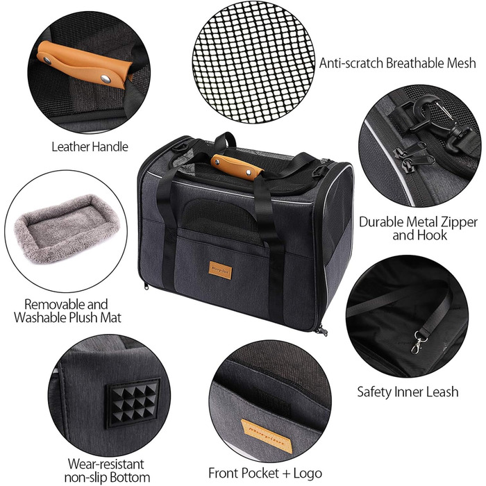 Транслювач для котів Morpilot, сумка-переноска для тварин, дозволена авіакомпаніями, для маленьких собак та котів, чорний, S