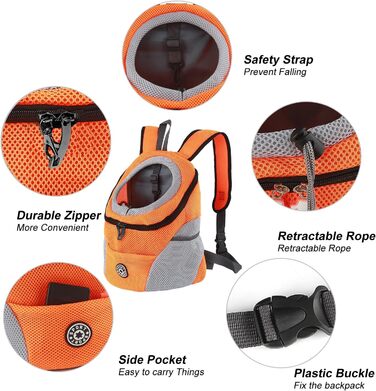 Шлейка-рюкзак для собак та котів, переноска для тварин, алюмінатор для дихання, водонепроникне дно, для подорожей та активного відпочинку (S, помаранчевий)