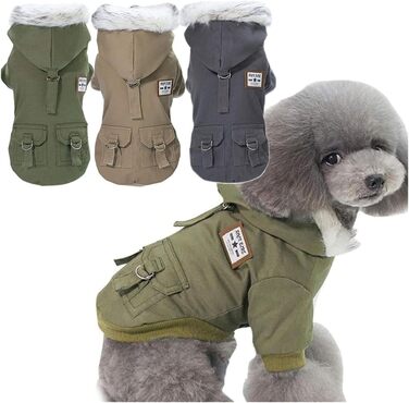 Зимова куртка для собак, теплий вітрозахисний халат для маленьких собак, одяг для домашніх тварин з капюшоном у військовому стилі, для Чихуахуа та Йоркширських тер'єрів (Бежевий5, M)