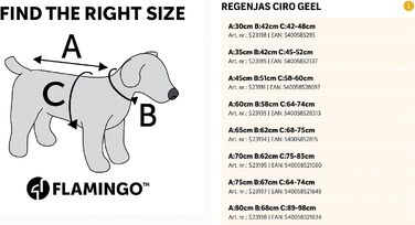 Жовтий дощовик для собак Ciro - розмір A:80см B:69см C:89-98см - поліестер, водонепроникний, з світловідбиваючими смугами, на липучці, можна прати при 30°C