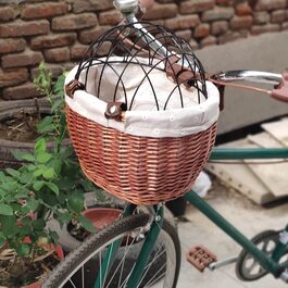 Плетенний велосипедний кошик з лози, водовідштовхувальний, для котів та собак, багатофункціональний з металевою сіткою, легкий в установці