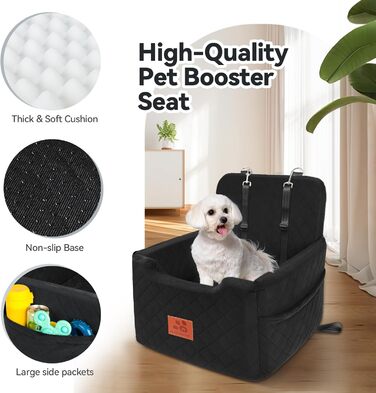 Автокрісло для собак, чорне, до 15 кг, з двома ременями безпеки, знімний та пральний чохол