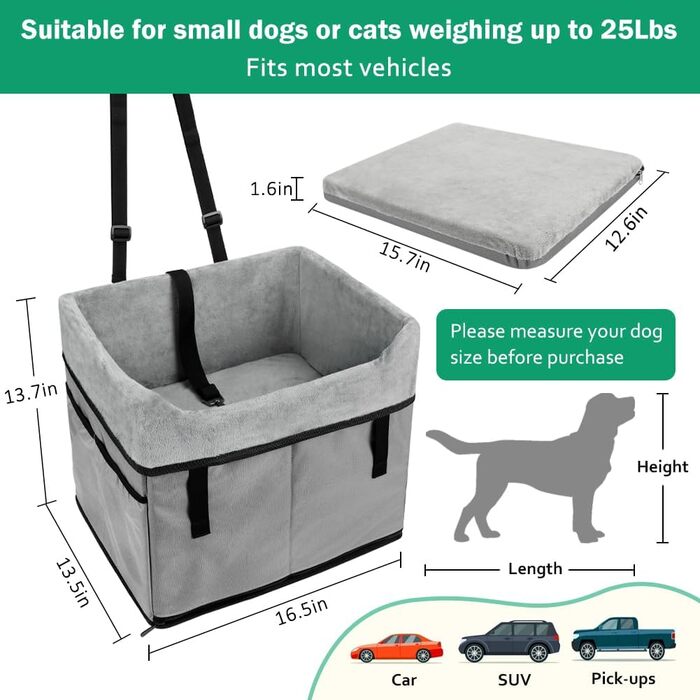 Автокрісло для собак маленьких порід, переноска-бустер для тварин до 11,3 кг (сірий)