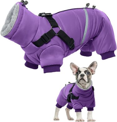 Водонепроникний теплий зимовий одяг для собак середніх порід, комбінезон з отвором для шлейки, тепла жилетка, светр для собак з кільцями D (M, фіолетовий)