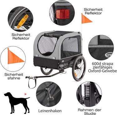 Причіп для собак CXWXC 2-в-1: велосипедний причіп та візок для собак з амортизаторами, сірий, вантажопідйомність 40 кг