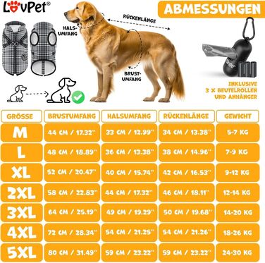 LOVPET® зимова куртка для собак 2XL, сіра, водонепроникна, утеплена, з вбудованим шлейкою, світловідбивачами, D-кільцем, 45 пакетів для прибирання та диспенсером
