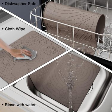 Підкладка під миску для собак та котів OHMO, 60x40 см, силіконова, неслизька, водонепроникна, бежева