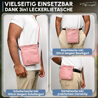 Футляр для ласощів для собак Ostfriesenpfoten® 'Frieda' з високоякісної штучної шкіри, пудрово-рожевий, розмір L, з магнітною застібкою EasyOpen, сумка для ласощів для собак, рожевий, L