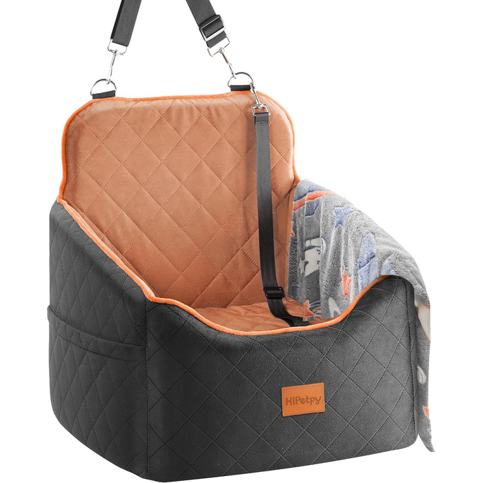 Автокрісло для собак HiPetpy - зручне ліжко для собак до 14 кг з підстилкою, безпечною шлейкою та кишенями для зберігання (колір: коричневий, розмір: маленький)
