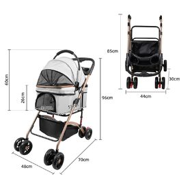 Дитяча коляска для тварин Homewell, сіра, до 20 кг, з відкидним кошиком, сіткою, ременями та тримачем для напоїв