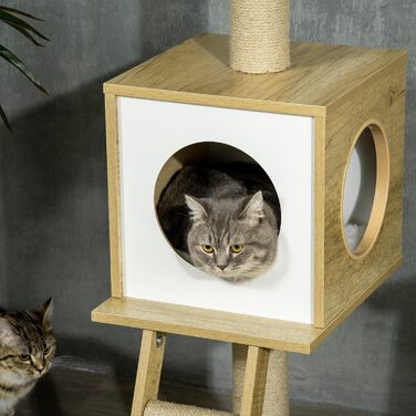 Дряпка для котів PawHut, регульована по висоті, 225–285 см, 4 рівня, будиночок, гамак, драбинка, ігрова зона, бежева