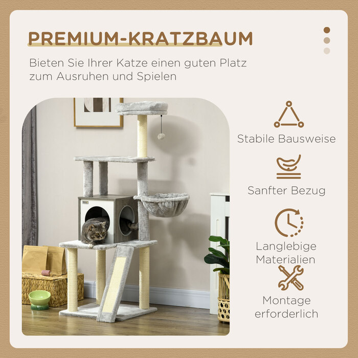 PawHut Cat Tree 1415см Cat Tree with Cat Cave Play Ball Підвісне ліжко 2 платформи Сизаль для любителів кішок