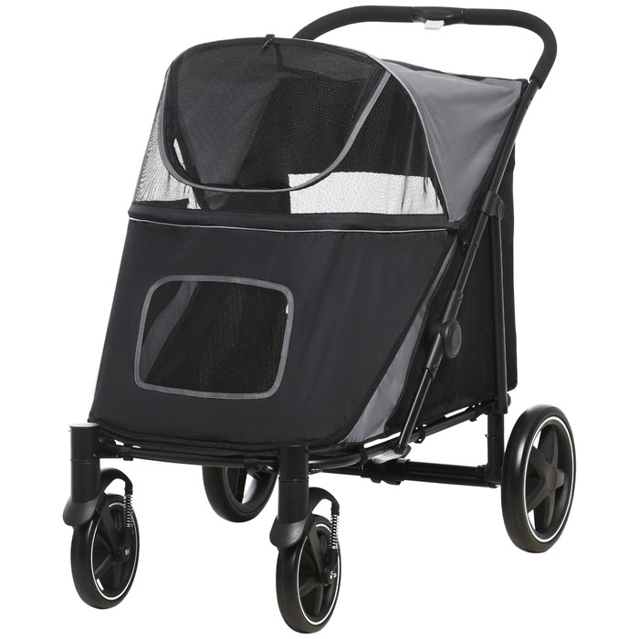 Візок для собак (buggy) до 30 кг, складаний, з регульованим навісом та кошиком для речей, 112 x 65 x 100 см, сірий