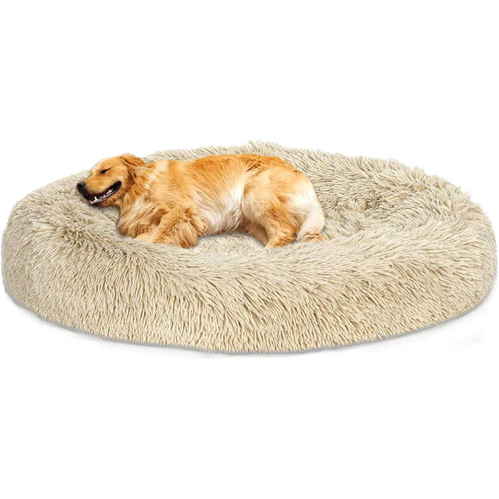 Кругле ліжко для собак Loir, 120 см, хакі, м'яке плюшеве, для глибокого сну