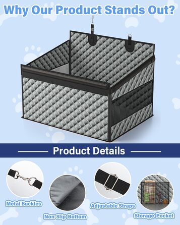 Автомобільний сидіння для собак великих порід, подовжувач заднього сидіння, складаний, водовідштовхувальне оксфордське полотно, неслизьке дно, захист по периметру, міцна підтримка, сірий