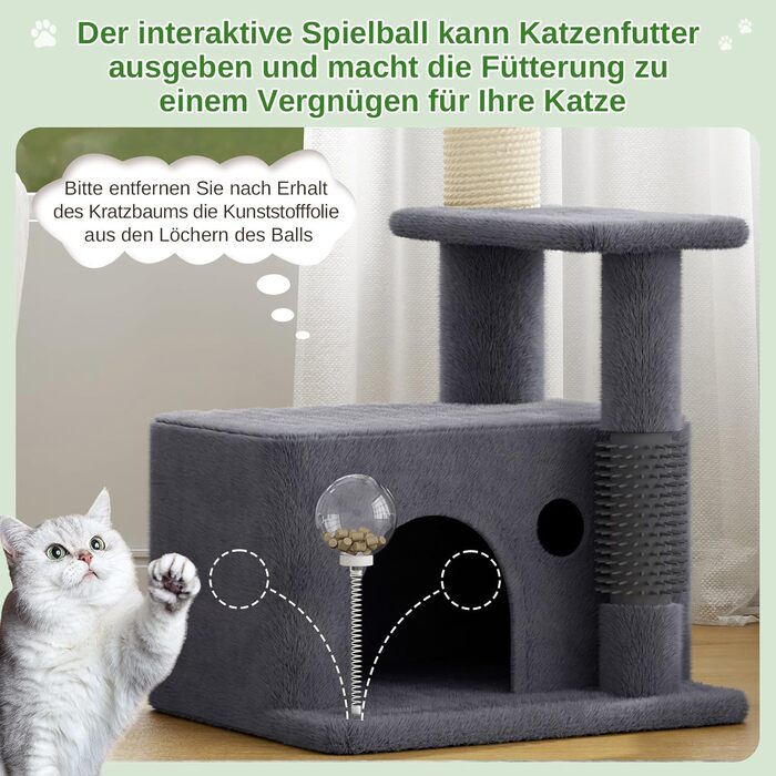 Котячий комплекс Kratzbaum 90 см: кігтеточка, будиночок та іграшки (темно-сірий)