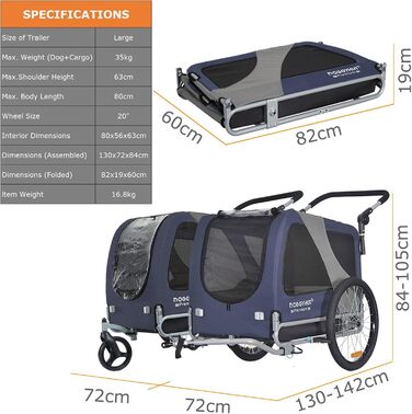 DOGGYHUT® Преміум великий велосипедний причіп для собак 2 в 1 / візок-бігун для собак / причіп для собак великий, 270 літрів, для собак середніх та великих порід до 35 кг, зелений/чорний (синій/чорний)