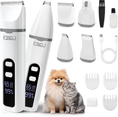 ETACCU 4в1 Безшумна машинка для стрижки собак та котів з LED-дисплеєм. Машинка для стрижки, триммер для лап, точилка для кігтів. Для тіла, лап, очей, вух, обличчя.