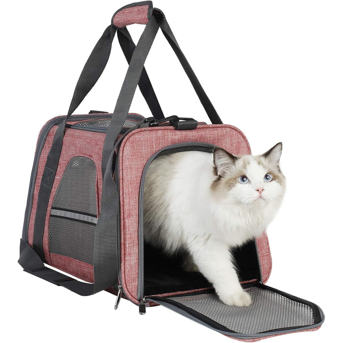 Транспортна переноска для кота, переноска для котів, складана переноска-сумка, переноска для собак, переноска з регульованим плечовим ременем, котяча переноска, червона