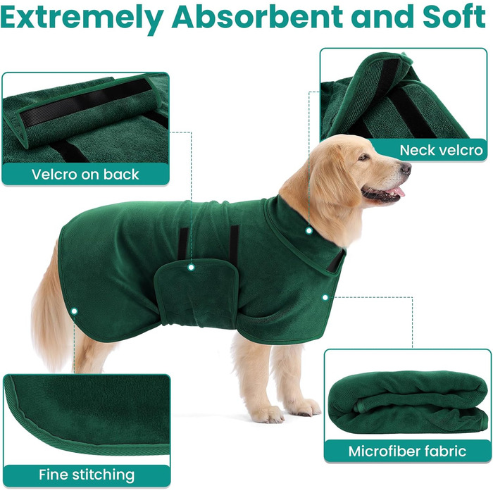 Рушник для собак PETTOM, мікрофібра, швидковисихаючий, для великих собак (M, зелений)