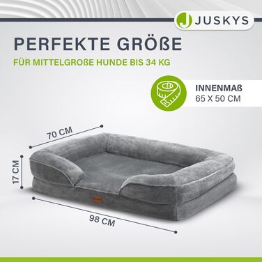 Ортопедичне ліжко для собак Juskys Sheena L, м'яке, сіре, 98x70x17 см, знімний чохол, протиковзке, для середніх порід
