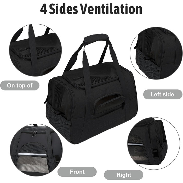 Транспортна сумка для тварин ZSMJAER з підстилкою з флісу, для котів та маленьких собак до 10 кг, чорна