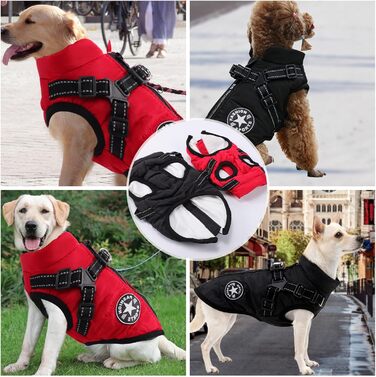 Теплий та водонепроникний зимовий одяг для собак, куртка з нашийником, відбиваючий, червоний, 5XL