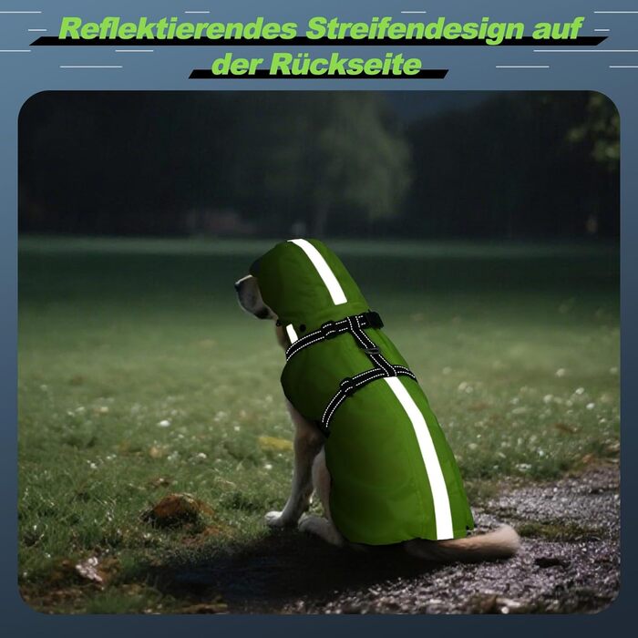 Водонепроникний дощовик для собак OUOBOB з відкидною капюшоном та світловідбиваючими смугами, H-подібне кріплення, розмір M, колір: Neon Green