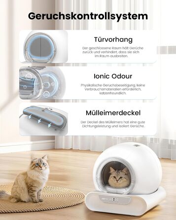 Автоматичний лоток для котів LELO PAWS, 65л, самоочищення, з контролем запаху, керування через APP, електричний, XXL, для кількох котів, білий