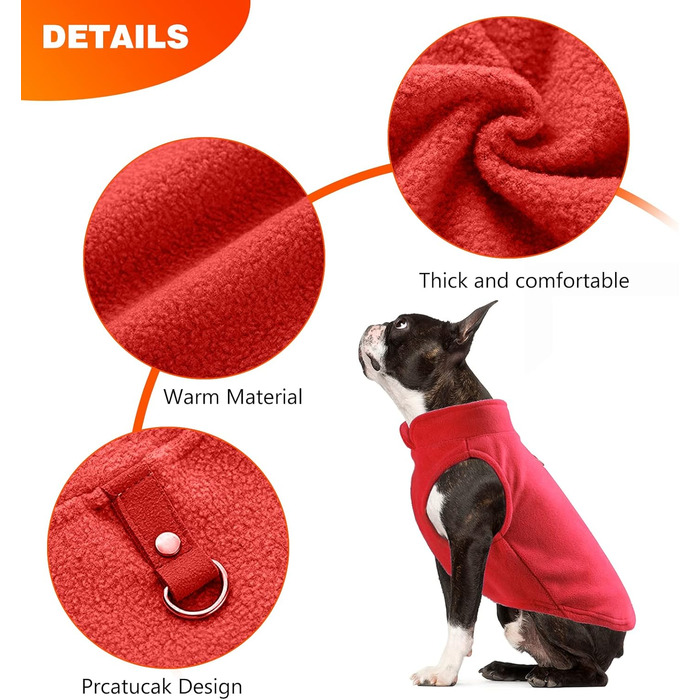 PETCUTE Тепла куртка для собак, зимовий одяг для собак, жилет для великих собак, теплий жилет для собак з шлейкою, ідеально підходить для зими, м'який флісовий жилет фіолетового кольору (S, червоний)