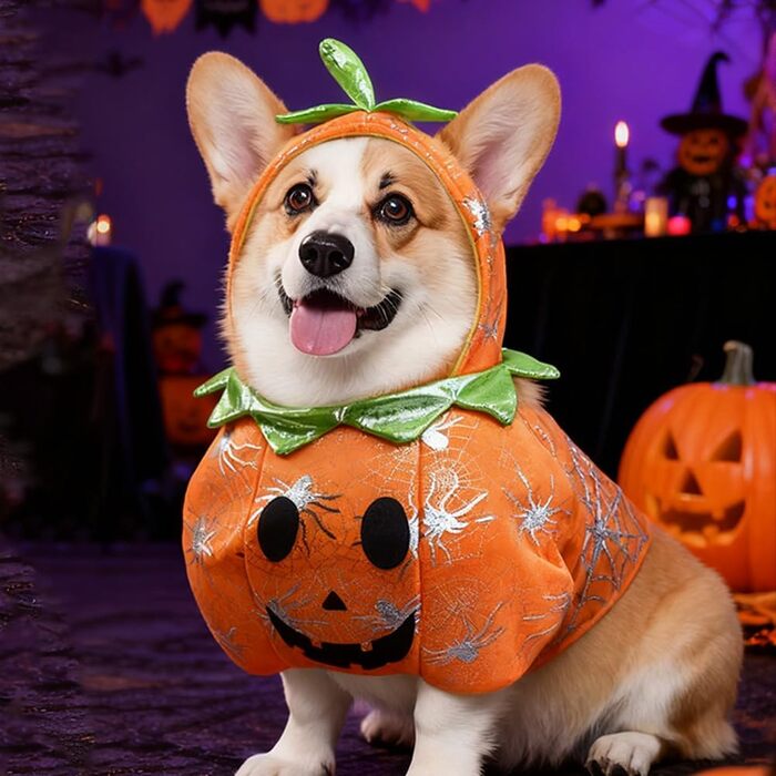 Костюм на Halloween для собак та котів: гарний костюм з гарбузом для маленьких, середніх та великих тварин, м'яке дихаюче матеріалу (XL, помаранчевий)