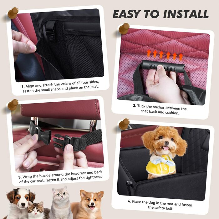 Автокрісло для собак: стабільне, безпечне, водонепроникне, чорне. Підходить для малих та середніх порід.