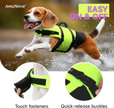 AMZNOVA Жилет рятувальний для собак, жилет для плавання, XS, яскраво-жовтий (33-46 см)