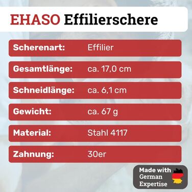 Ножиці для філірування EHASO, 17 см, двосторонні, з зубчастим лезом 30