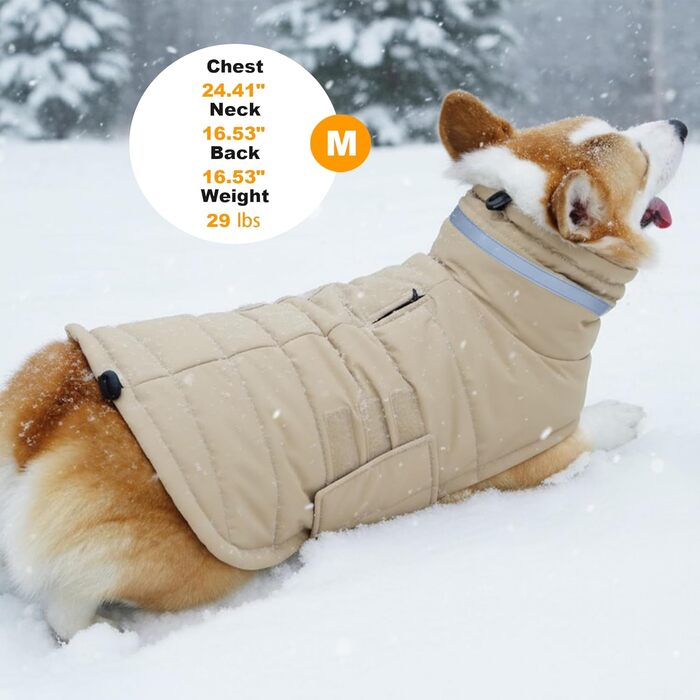 Водонепроникний зимовий теплий вітрозахисний одяг для собак, світловідбиваючий, з регульованим коміром-стійкою, на липучці - Хакі - Розмір S