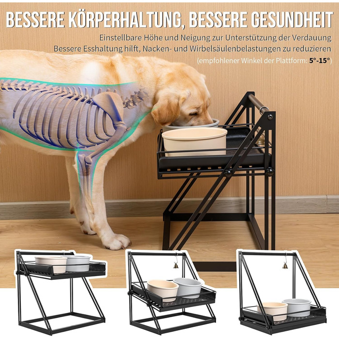 Підставка для мисок для собак OneTigris, регульована висота 28 см, анти-розливання, з дзвіночком, для середніх та великих собак