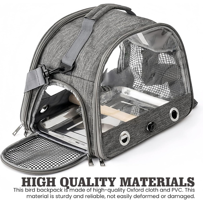 Рюкзак для птахів, переноска для птахів, транспортний контейнер для птахів. Переносний клітка для птахів, сумка-переноска з дерев'яною жердкою, нержавіюча таця для папуг, щуряків, хвилястих понічок.