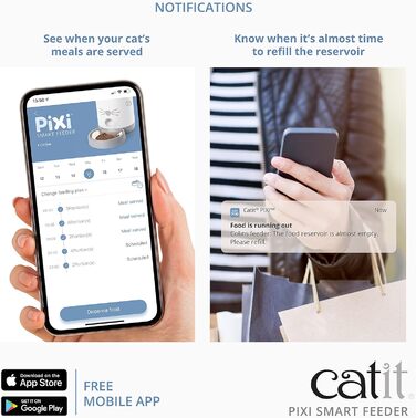 Автоматичний кормушка для котів Catit Pixi Smart, керування через додаток, об'єм 1,2 кг, білий/сірий