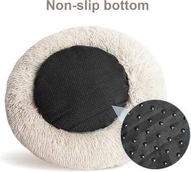 М'яке ліжко для кота Aspand, 60 см Ø - зручне та тепле місце для сну з антиковзною основою, Бежевий колір, 60x60x18 см