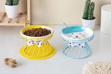 Керамічні годівниці для котів набором 4 шт., підняті миски з підставкою, годівниця для домашніх котів, зменшує напругу в шиї, зручні для вусів, для кошенят, котів, цуценят, миється в посудомийній машині, 4 кольори миска+підставка