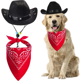 Ковбойський костюм для тварин: капелюх та бандана. Вечірковий аксесуар для собак та котів. Чорний комплект для святкування дня народження в мексиканському стилі.