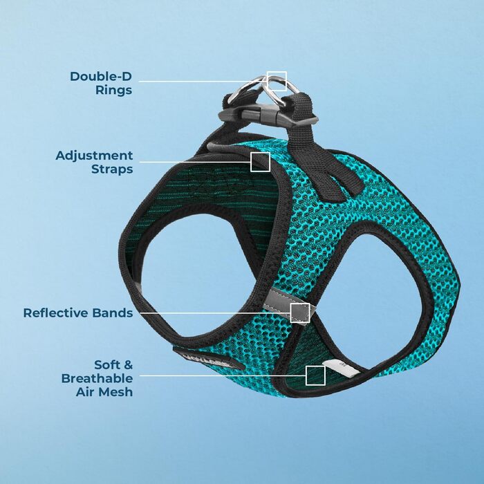 Шлейка для собак Best Pet Supplies Voyager Step-In Air, дихаюча, нейлонова, бірюзова, для малих і середніх порід, розмір S