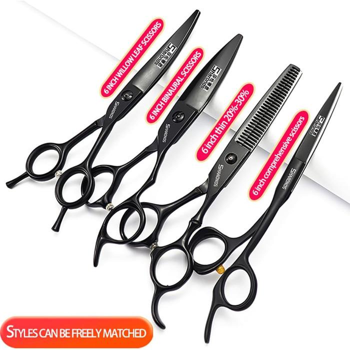 Професійні перукарські ножиці 6 дюймів (набір 4 шт.) - перукарські ножиці для стрижки та витончення