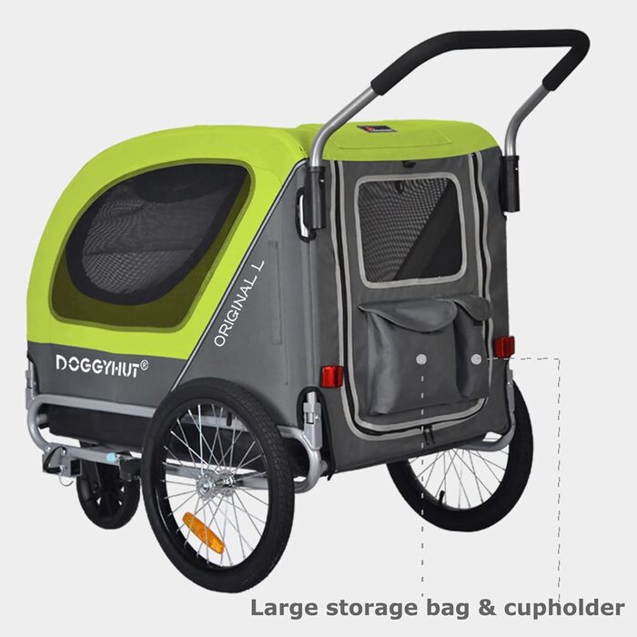 Фархангер Doggyhut Tiggo 80405 для собак до 35 кг (зелений) 2-в-1: вагончик та велосипедний причіп