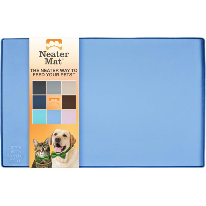 Силіконова підкладка під миску для собак і котів Neater Pet Brands, водонепроникна, захист підлоги, 48,3×30,5 см, блакитна