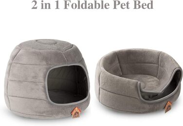 Hollypet Ліжко для котів та собак S, 2-в-1, складане, тепле з кристал-велюру, сіре
