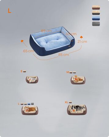 Ліжко для собак Feandrea, корзина для собак з двостороннім матрацом, PGW001Z (85 x 65 x 21 см, антрацит-блакитний + світло-блакитний)