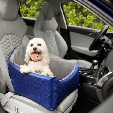 Автокрісло для собак 2в1 | Універсальне миюче автокрісло для заднього та переднього сидіння | Лежанка для собак та котів | Штучна шкіра, пухнастий плюш | 48 x 48 см (Блакитний)